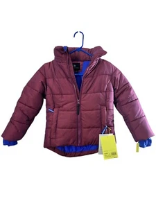 All in Motion Kids' Puffer Jacket Size S (6/6X) Burgundy, Mittens, Tuckable Hood - Picture 1 of 11