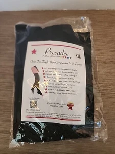 Presadee Open Toe YKK Zipper Firm Compression Socks NEW 5XL Thigh High Black  - Picture 1 of 3