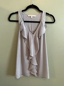 Guess Light Gray Chiffon Tank Top Ruffle Detail Women's Size Small - Picture 1 of 4