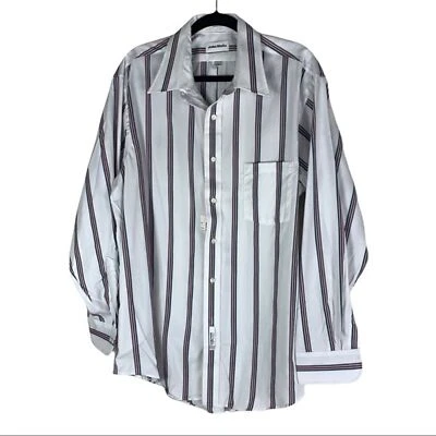 全新 John Weitz 白色条纹长袖纽扣男式棉质衬衫 L 码 — 第 1/4 张图片