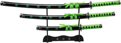 Espada Táctica Japonesa Katana Ninja Samurai Verde Dos Tonos 3 Piezas con Soporte Foto 1 de 2