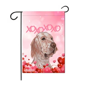 Bandera de jardín Setter Inglés Día de San Valentín, doble cara 12" x 18" patio Art Deco - Imagen 1 de 1