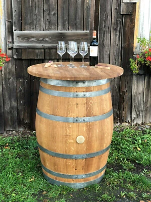 Weinfass Stehtisch mit Eichenholzplatte geölt - Bild 1 von 4