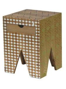 Sgabello in legno colorato con cassetto massello scandinavo retrò design vintage - Foto 1 di 2