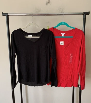 Novo com etiquetas! Lote de 2 pijamas Jenni tamanho M com nervuras gola V e mangas compridas Henley pacote superior - Imagem 1 de 4