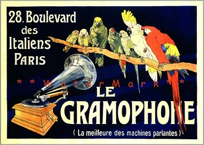 Le Gramophone París Francia Vintage Póster Impresión Estilo Retro Música Fonógrafo Anuncio Foto 1 de 4