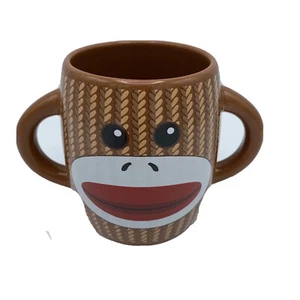 Galerie Sock Monkey Brown Double Handle Coffee Cup Mug - Picture 1 of 4