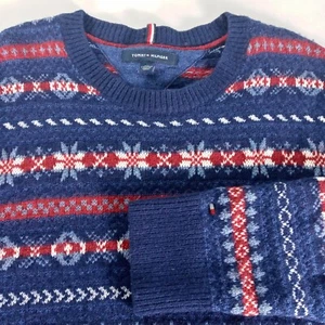 VTG Tommy Hilfiger Sweater Men XL Luxury Wool Blend Fair Isle Chunky Nordic Y2K - Picture 1 of 9