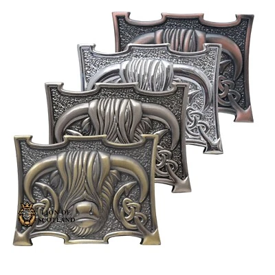 LION OF SCOTLAND Elegante schottische Coo Kilt Gürtelschnalle für Männer Highland Kuh Kilt Schnallen Zinn