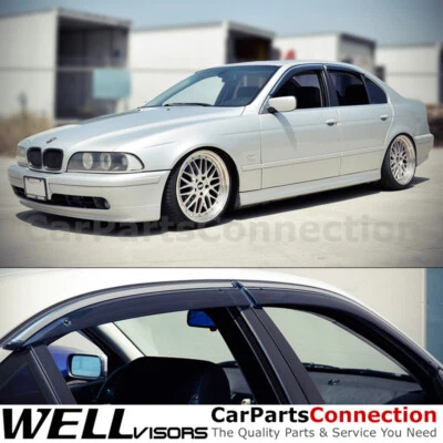 Viseiras de janela WellVisors 97-03 BMW série 5 E39 sedã defletores laterais cromados - Imagem 1 de 4