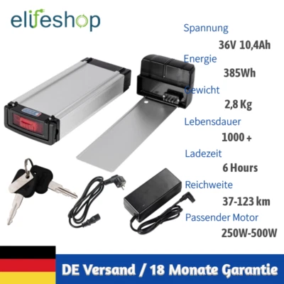 YOSE POWER 36V 10,4Ah E-Bike Li-ion Fahrradakku Pedelec Elektrofahrrad Batterie Ladegerät