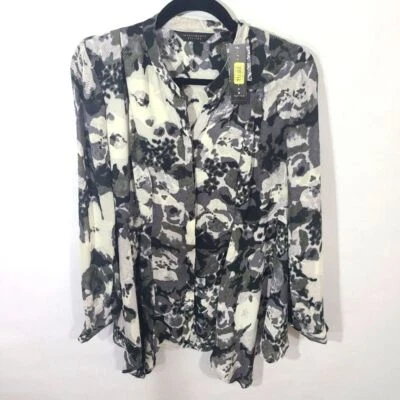 Investments Petites 女式 PM 码黑白长袖衬衫上衣全新带标签 — 第 1/4 张图片