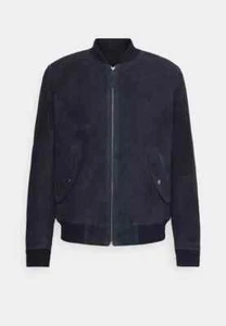 Men Navy Blue Bomber Leather Jacket Pure Suede Size S M L XL XXL Custom Made-174 - Picture 1 of 8