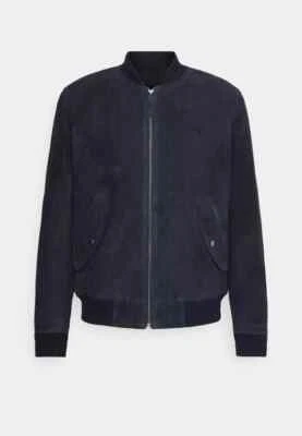 Men Navy Blue Bomber Leather Jacket Pure Suede Size S M L XL XXL Custom Made-174 - Image 1 of 4