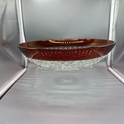 VTG Indiana Glass Ruby Cranberry Diamond Point Large 13" Salad Chip Serving Bowl - Image 1 of 4