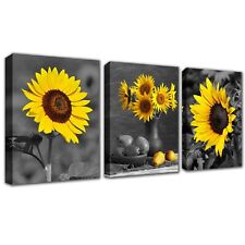 Sunflower Decor Framed Wall Art - Black and White Yellow Flowers Painting Hom...
