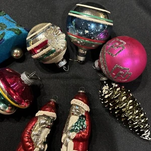 8 antichi addobbi natalizi in vetro soffiato dipinto a mano Babbo Natale riflettore rotondo - Foto 1 di 22