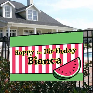Watermelon Theme 1st Birthday Party Personalized Banner, One in a Melon Decor - Picture 1 of 3