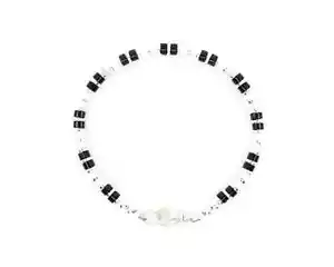 Men’s Unisex Black & White Heishi Bracelet – White Buffalo and Onyx – Sterling - Picture 1 of 4
