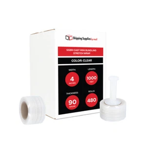 480 Rolls Mini Narrow Bundling Stretch Wrap 4"x1000' 90 Gauge Clear Shrink Film - Picture 1 of 7