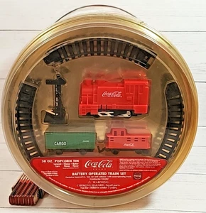 Coca-Cola Popcorn Tin Lid With Battery Operated Train Set Santa Holiday SEALED - Picture 1 of 13