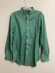 Polo Ralph Lauren Shirt Men’s Green Striped Custom Fit 34/35 (16 1/2) - Picture 1 of 2