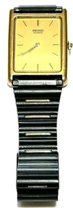 Seiko Mens Slimline Vintage Tank Watch Gold Face With Black Strap 6530-5550b - Picture 1 of 10