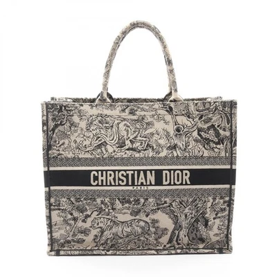 Christian Dior большой книга сумка с короткими ручками холст бежевый черный б/у женщин CD - Изображение 1 из 4