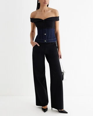 NOVA CALÇA EXPRESS $88 PRETA ESTÚDIO SARJA ELÁSTICA EDITOR CINTURA MÉDIA TAMANHO 10 - Imagem 1 de 4