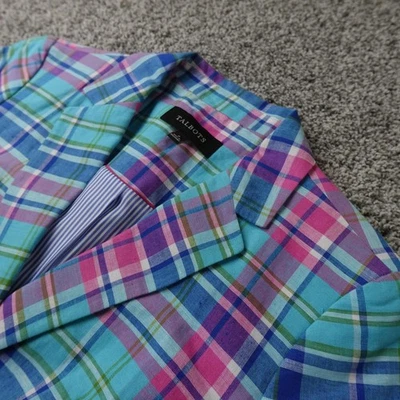 Talbots Blazer Womens 8 Blue Pink Madras Plaid Linen Sport Coat Jacket Suit Top - Image 1 of 4