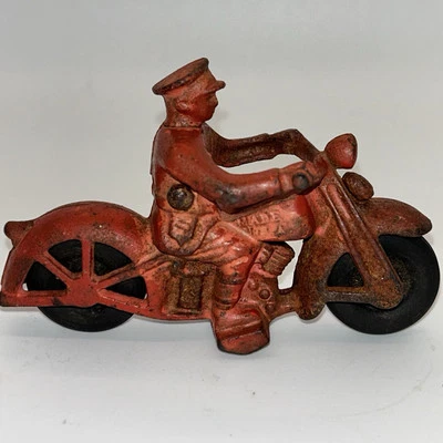 Hubley Motorcycle Red Police Highway Patrol Vintage Antique Toy USA 1930s - Image 1 of 4