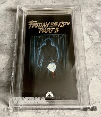 FRIDAY THE 13TH PART 3 (1982) VHS + STICKER - BECKETT GRADED 9/10 - WATERMARKS - Image 1 of 4