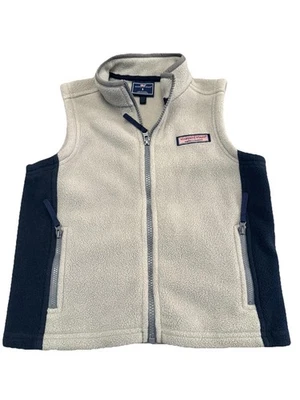 Vineyard Vines Fleece Vest Boys 5 Gray Navy Full Zip Lightweight Logo Outerwear - Image 1 of 4