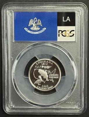 2002-S Louisiana 90% SILVER Washington Quarter ~PCGS PR69DCAM State Flag Label - Image 1 of 2