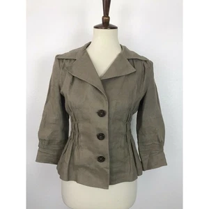 Zara Woman Sz S Jacket Blazer Single Breast Smocked Pleated Brown - Picture 1 of 10