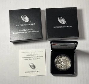 2016-P Mark Twain Commemorative Proof Silver Dollar with US Mint Box & COA - Picture 1 of 2