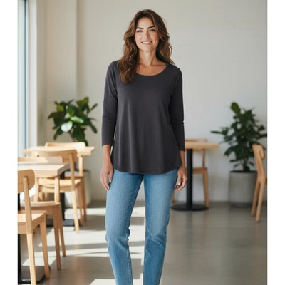 Top túnica HABITAT negro 100 % lino tejido cuello redondo talla pequeña Foto 1 de 4