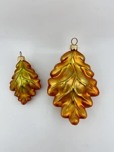 Vintage Christopher Radko Eichenblatt Glas Set GELB Herbst Erntedank Ornament - Bild 1 von 12