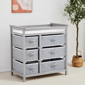 Wooden Diaper Changing Table, Modern Baby Changing Station Dresser with 6 Sto... - Picture 1 of 7