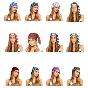 Unisex Striped Christmas Cap Night Sleeping Hat Pointed Hat w/Pompom Ball Tassel - Picture 1 of 73