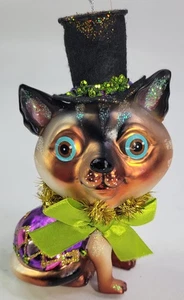 Blown Glass Top Hat Cat Christmas Ornament - Picture 1 of 4