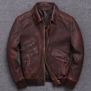Chaqueta de bombardero de cuero real vintage para motociclista café corredor marrón para hombre - Imagen 1 de 3