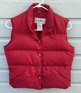 Vintage 1980s LL Bean Red Nylon Goose Down Fill Quilted Puffer Vest Women’s M - Picture 1 of 7
