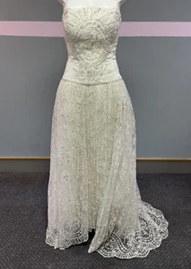 Stunning St Pucchi Strapless Silk Wedding Dress : Beaded Embroidered Lace Size 8 - Picture 1 of 14