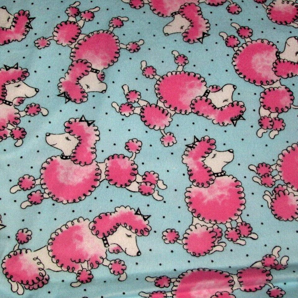 FLANNEL CLOTH 42x75" + 22x15" pink poodles on lt blue SPRINGMAID (sew rm bx5) - Image 1 of 3