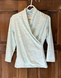 NWT J. McLaughlin Blue Radio Waves Faux Wrap Catalina Cloth Shirt Size Small - Picture 1 of 7