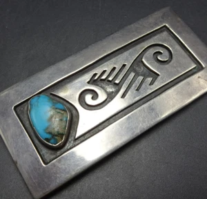 Vintage HOPI Argento Sterling Sovrapposizione e SPILLA TURCHESE BISBEE Rettangolo - Foto 1 di 13