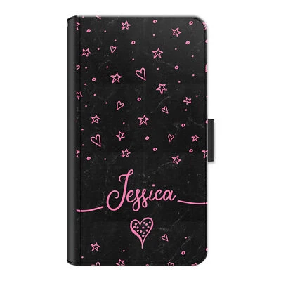 Funda Personalizada Inicial Teléfono; Estrella Rosa Negro Mármol Cuero PU Cubierta Abatible Foto 1 de 4