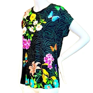 NWT- JOHNNY WAS Blooming Bamboo Relaxed Tee Black Floral Short Sleeve Crew Neck - Picture 1 of 11