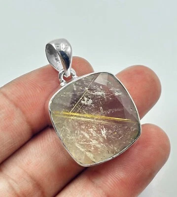 Colgante de plata de ley 925 con piedras preciosas de cuarzo rutilado dorado regalo de Navidad Foto 1 de 3